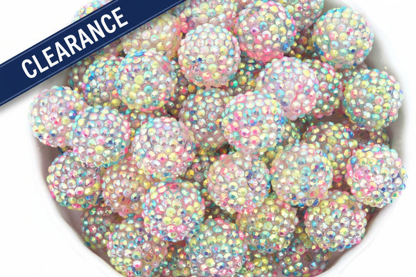 pastel rainbow rhinestone beads on a white background with a clearance banner
