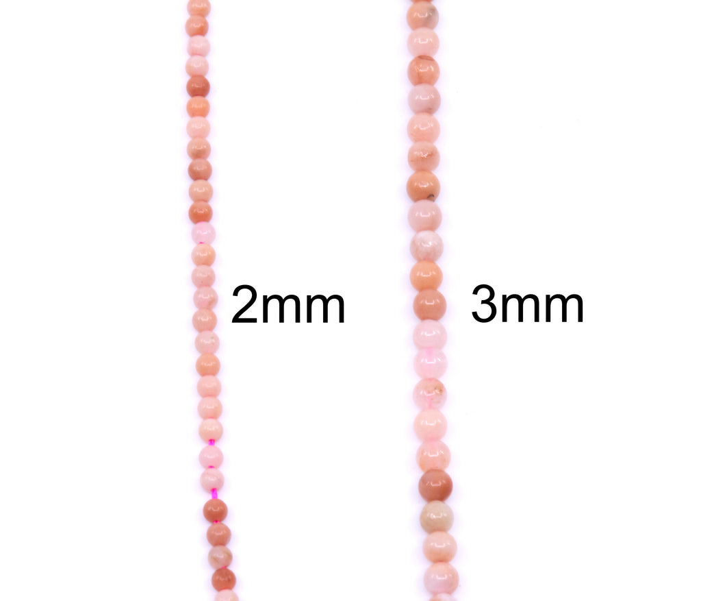 Two strands of dark pink aventurine round beads shown on a white background, labeled 2mm and 3mm, indicating size 