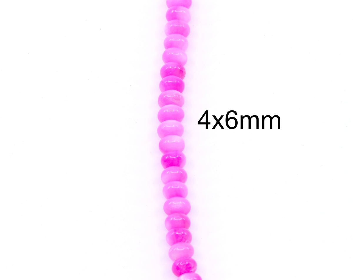 A single strand of small abacus fuchsia pink beads shown vertically on a white background, with the text '4x6mm' overlaid to indicate size.