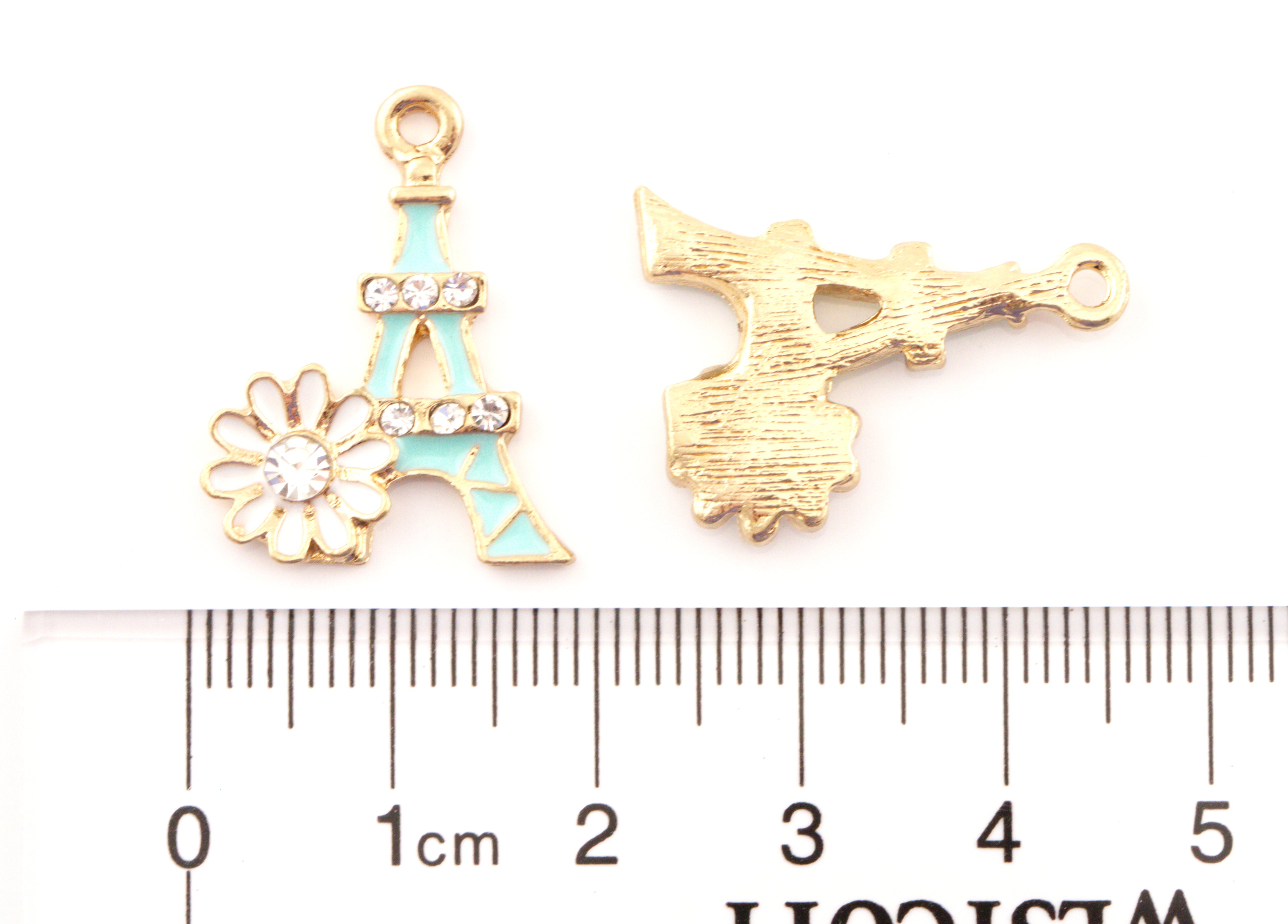 Pastel Blue Eiffel Tower with Daisy Enamel Charms - Lot of Five