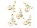 Pastel Blue Eiffel Tower with Daisy Enamel Charms - Lot of Five