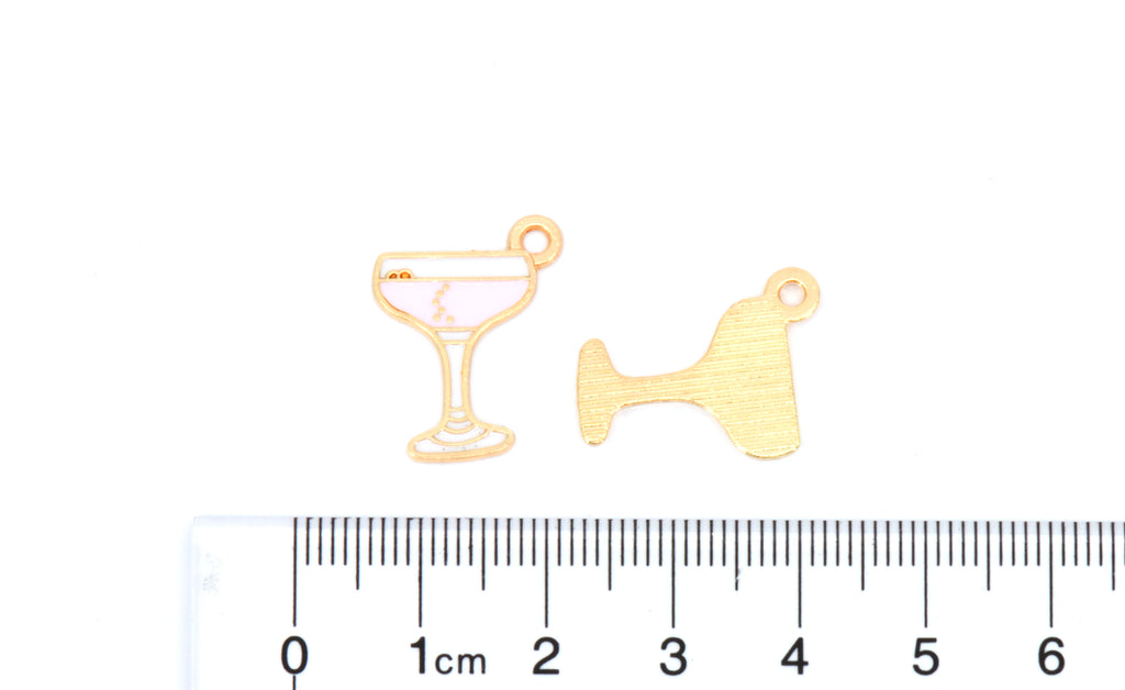 Pink Cocktail Glass Enamel Charms - Lot of Five