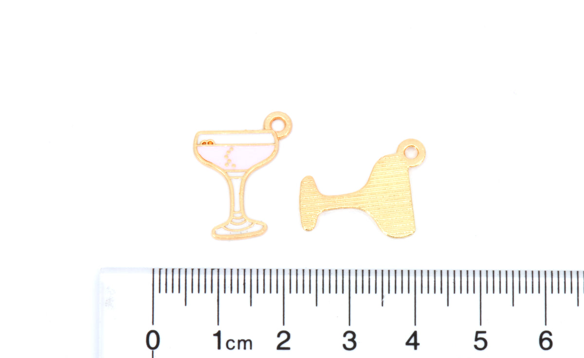 Pink Cocktail Glass Enamel Charms - Lot of Five