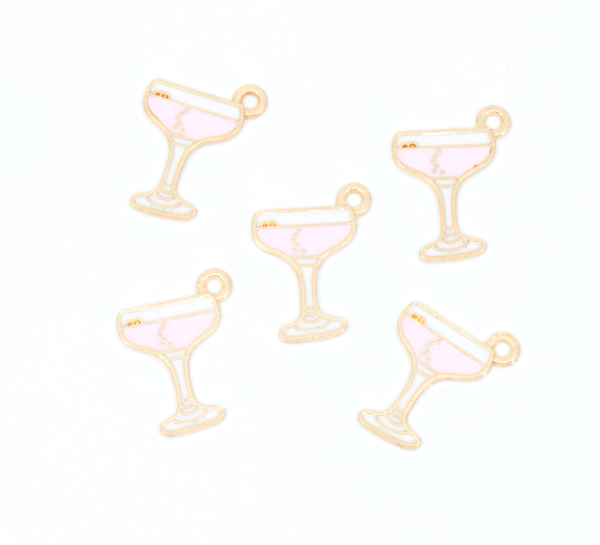 Pink Cocktail Glass Enamel Charms - Lot of Five