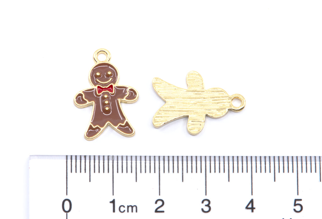 Brown Gingerbread Man Enamel Charms - Lot of Five