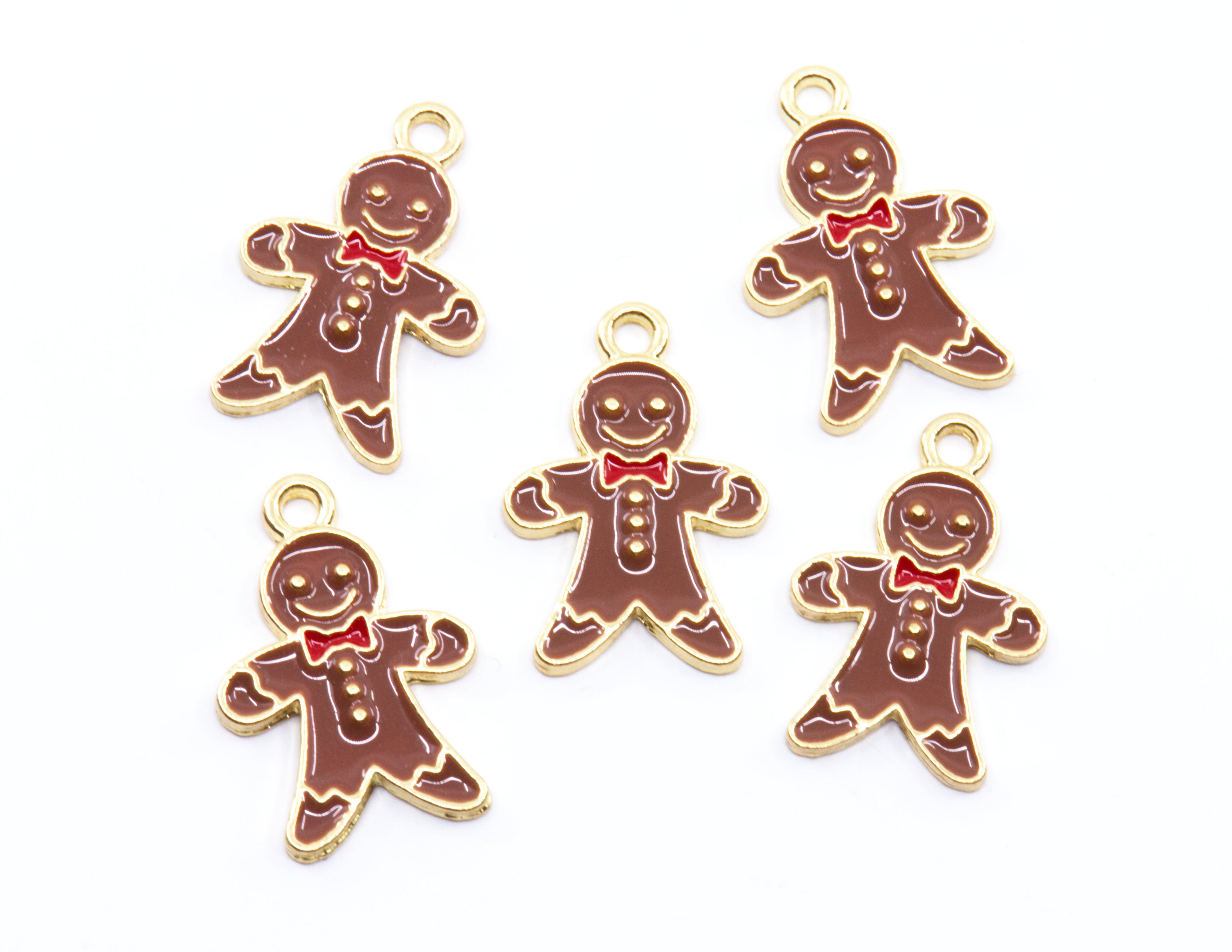 Brown Gingerbread Man Enamel Charms - Lot of Five