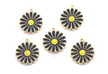 Daisy Flower Enamel Charms - Lot of Five - Black, Blue and Pink