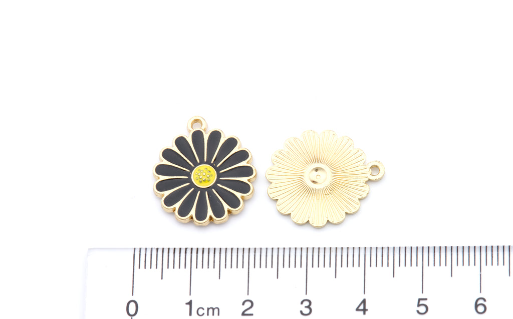 Daisy Flower Enamel Charms - Lot of Five - Black, Blue and Pink