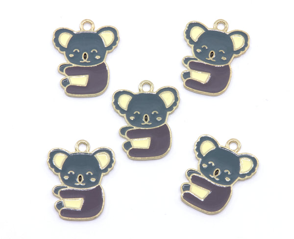 Five small koala-shaped charms with gold-tone edges and loops at the top, shown on a plain white background.