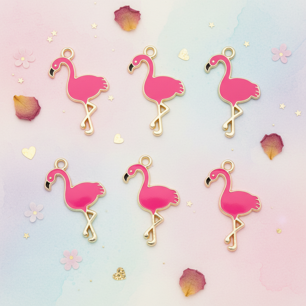 Pink Flamingo Enamel Charms - Lot of Five