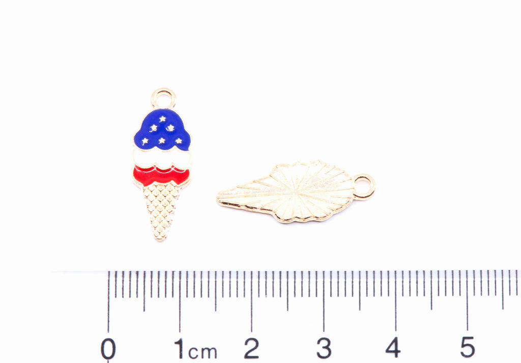Red, White and Blue Ice Cream Cone Enamel Charms - Lot of Five