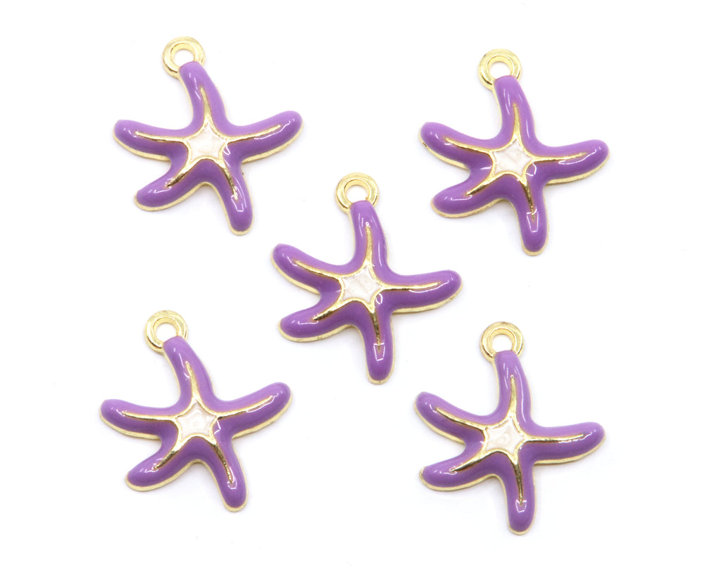 Starfish Purple and White Enamel Charms - Lot of Five