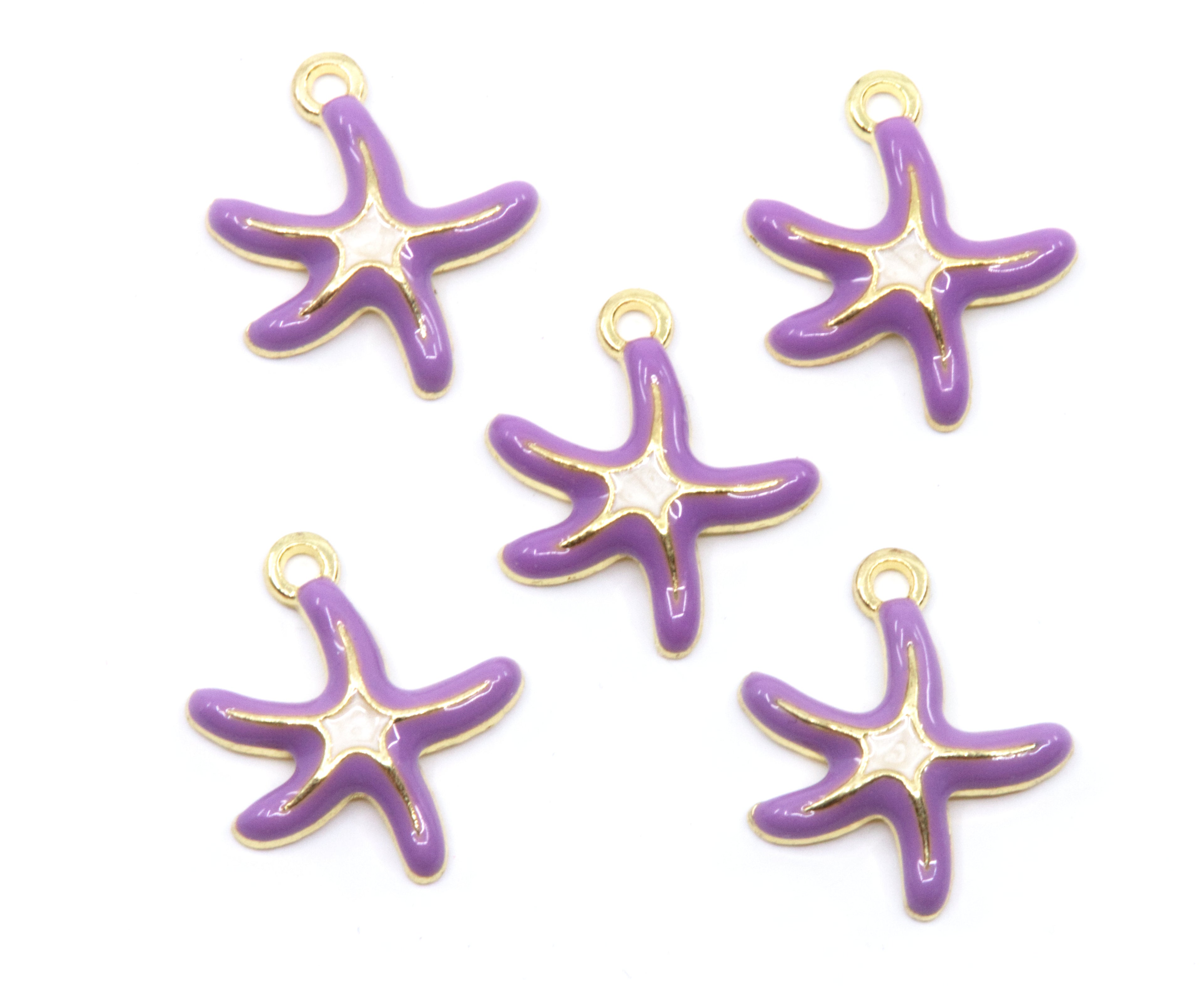Starfish Purple and White Enamel Charms - Lot of Five