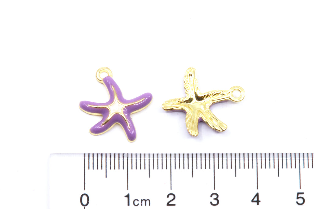 Starfish Purple and White Enamel Charms - Lot of Five