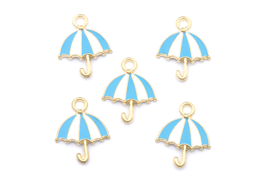 Umbrella Enamel Charms - Lot of Five - Blue Rainbow