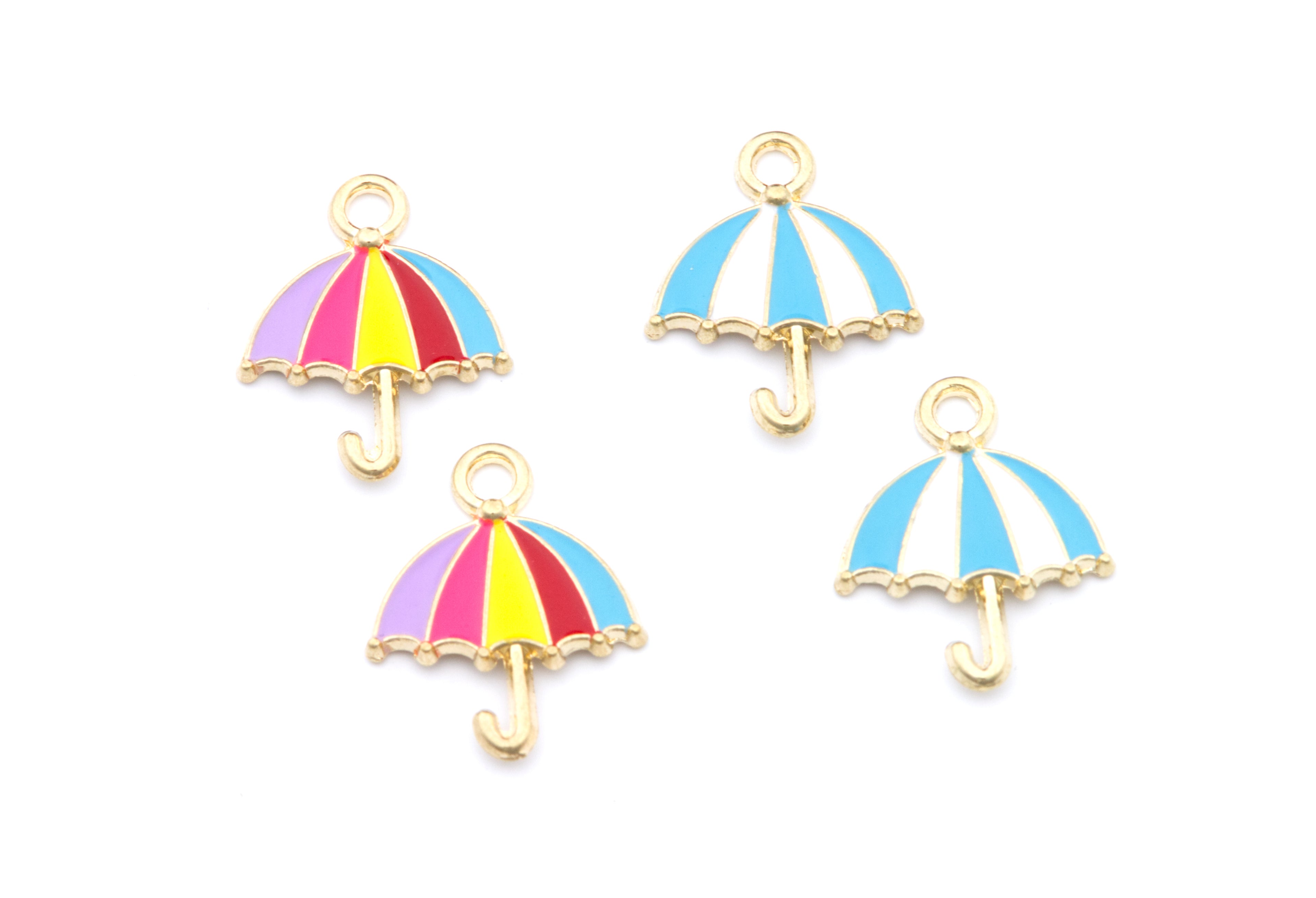 Umbrella Enamel Charms - Lot of Five - Blue Rainbow
