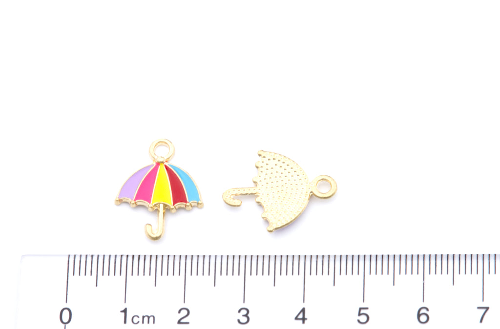 Umbrella Enamel Charms - Lot of Five - Blue Rainbow