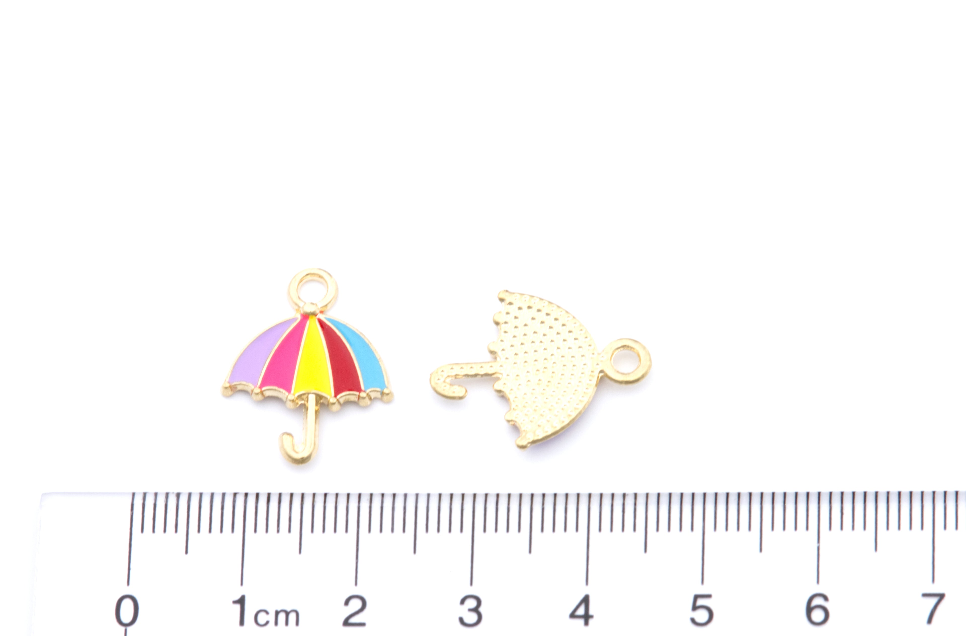 Umbrella Enamel Charms - Lot of Five - Blue Rainbow