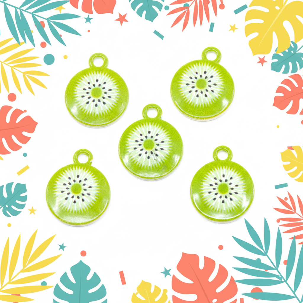 Green Kiwi Enamel Charms - Lot of Five