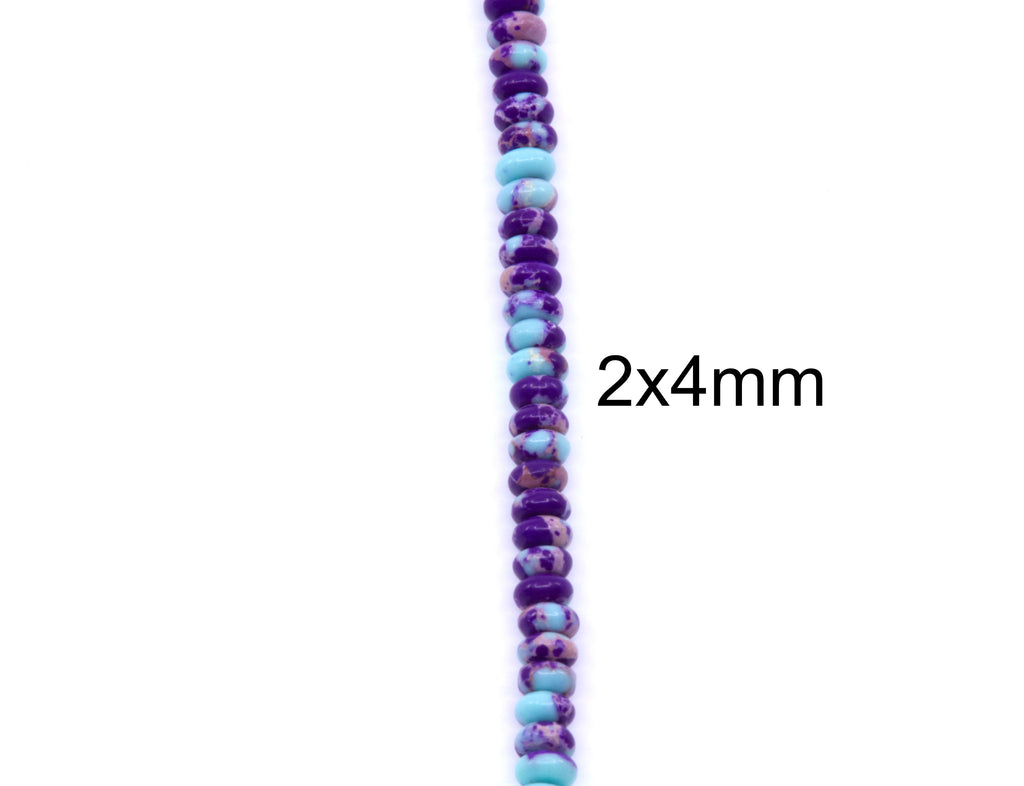 A single strand of rondelle synthetic jasper beads, shown vertically on a white background with the text '2x4mm' overlaid.