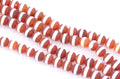 round orange Tibetan agate with white stripes, arranged in diagonal strands on a white background.
