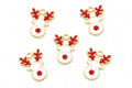Five Christmas reindeer head charms with red antlers and red noses on a white background.