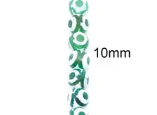 A vertical strand of round beads in green and white, with a '10mm' size label on a plain white background.